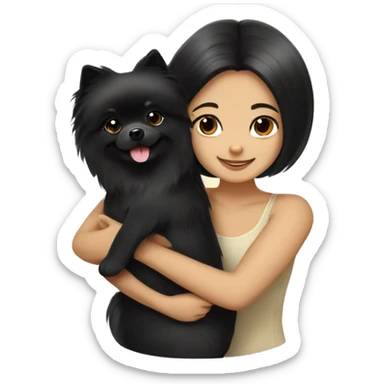 light cream pomeranian hugging black hair girl sticker