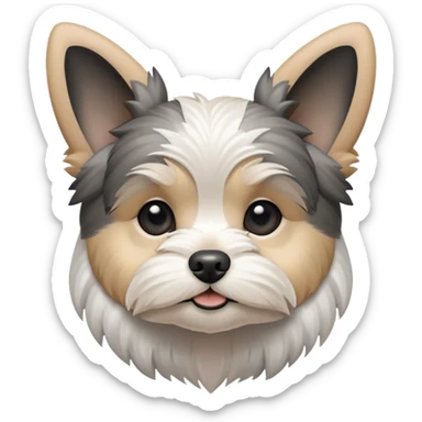 Gray, white and black morkie with mug triangle ears sticker