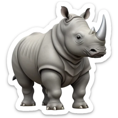 cinematic-rhino--full-body-standing-emoji,-massive-armored-body-poised-powerfully,-thick-horn-curving-slightly-forward,-head-tilted-dramatically,-rough-grey-hide-covered-in-dust,-simplified-yet-realistic-focused-features sticker