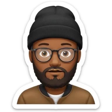A black man wearing glasses, with a full beard, wearing a black beanie. sticker
