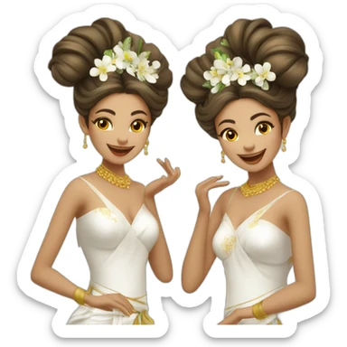Groupe de danseuses de Bali danse en robe blanche  sticker