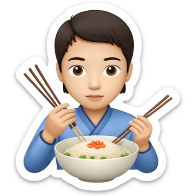 Asian person with chop stick and bowl of rice sticker