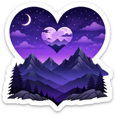 emo heart with night sky and silhouette mountains sticker
