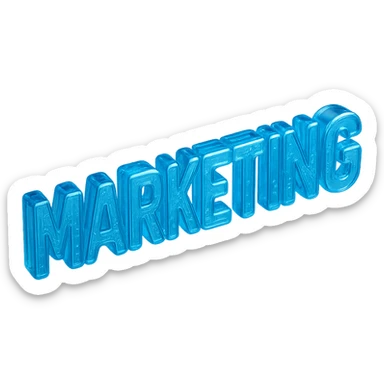 The word "MARKETING", cyan blue sticker