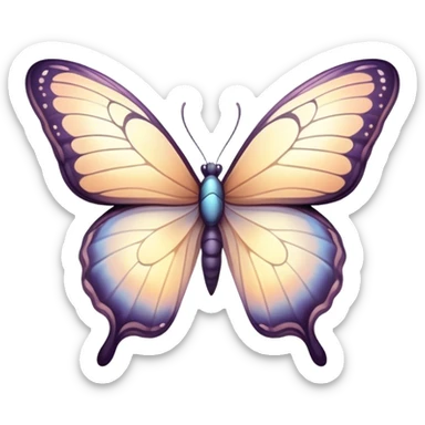 Beautiful and Majestic Butterfly Portrait Emoji, Head and body rendered in serene repose with a gentle, content smile, showcasing a delicately patterned form with softly shimmering wings and eyes peacefully closed in tranquil repose, Simplified yet exquisitely endearing features, highly detailed, glowing with a soft, drowsy pastel light, high shine, relaxed and utterly noble, stylized with an air of timeless natural beauty, soft glowing outline, capturing the essence of a majestic butterfly that embodies the pure enchantment of nature! sticker