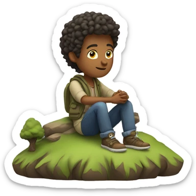 A 19 year boy relax in mountain feel with air sticker