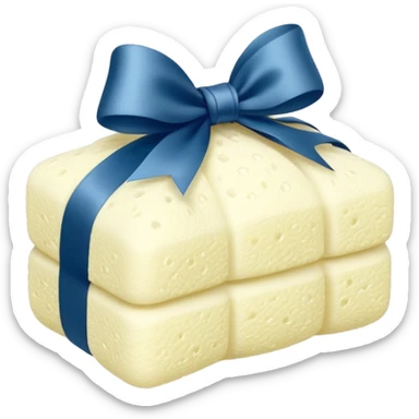 White bath sponge with satin ribbon, clean minimal style sticker