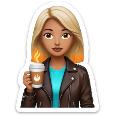 Woman with coffee + neon glow, Midnight Wander. sticker