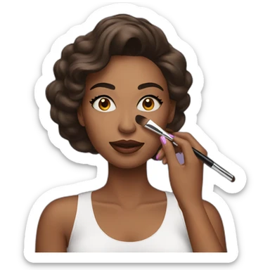 A woman applying makeup with cosmetics sticker