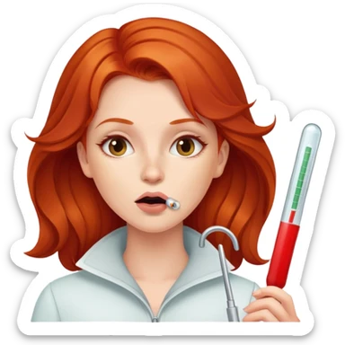 Redhead woman with thermometer in her mouth sticker