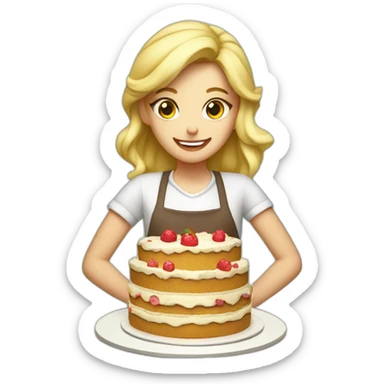 Blond girl in apron makes layered cake sticker