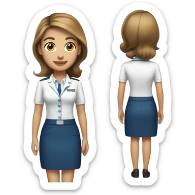 flight attendant wearing blue skirt white shirt brown hair light skin  sticker