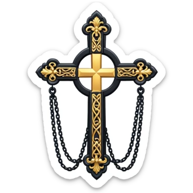 Ein christen kreuz in schwarz ohne Jesus schön verziert mit ketten auf weißem Hintergrund sticker