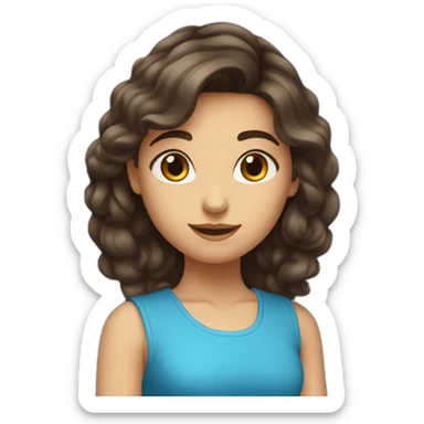 adolecente fille brune aux yeux bleu heureuse cheveux detaché sticker