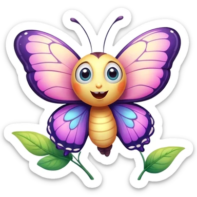 Cinematic Cheeky Butterfly Portrait Emoji, Head tilted dramatically with an exaggeratedly surprised expression, featuring a petite, vibrant body with wide, comically expressive eyes full of playful mischief and animated, fluttering wings, Simplified yet hilariously expressive features, highly detailed, glowing with a slightly sassy pastel glow, high shine, dramatic yet playful, stylized with an air of cheeky garden mischief, soft glowing outline, capturing the essence of a meme-worthy butterfly that looks ready to flutter its way into viral fame! sticker