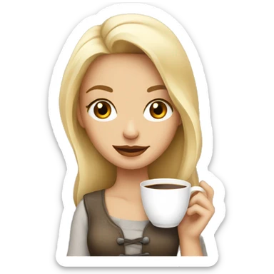 blonde girl with a cup of coffee in old mani style sticker