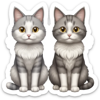 a realistic looking very fluffy grey and white cat with grey legs and white paws, sitting next to another cat sticker