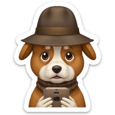 dog with a hat who is sad at his mobile phone sticker