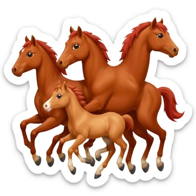 red horse and two baby horses agressive running money on the saddle sticker