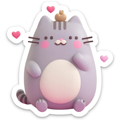 Pusheen the cat in love, 3D style, hearts, cute, soft colors sticker