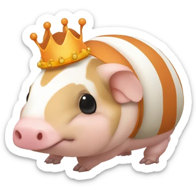 Orange and white piebald chubby round armadillo pig panda centipede armadillo wearing a crown sticker