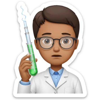 Frowns with Glasses,  Disappointed Scientist: Lab coat, thin glasses, holding test tube, upset expression
 sticker