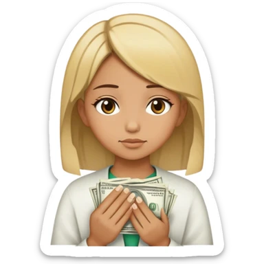 Praying girl with short brown hair with a money piece blonde sticker
