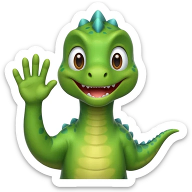 A friendly cartoon dinosaur waving hello sticker