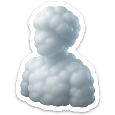 A person from the shoulders up, entirely composed of fluffy white convex clouds, matte glass style. sticker