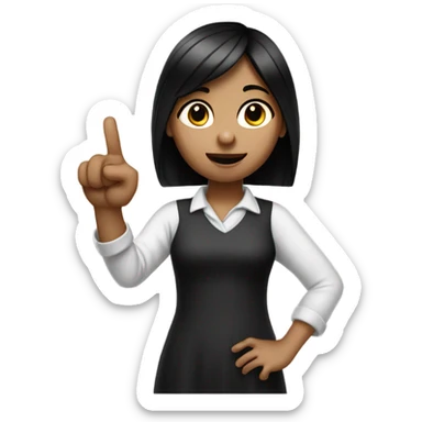 Small white skin black haired girl showing her point finger up sticker