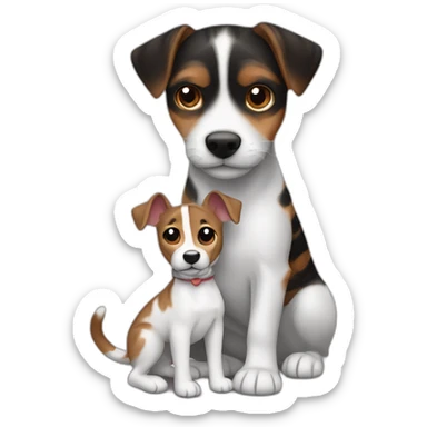 Black mackerel tabby cut hugging brown Jack Russell dog sticker