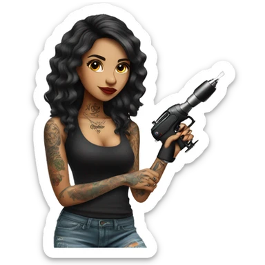 Tattoo artist with tattoo gun. The artist is Hispanic girl  sticker