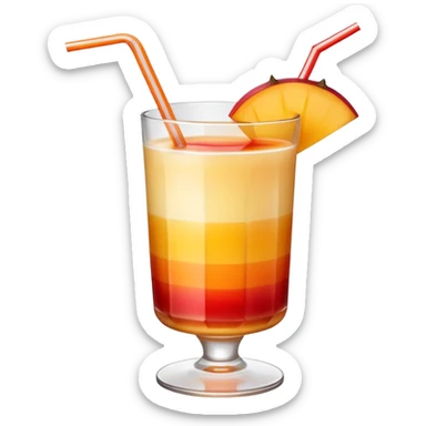A beautiful cocktail with a gradient from red to orange, topped with mango pudding and lined with a striped straw. sticker