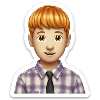 ginger bowl cut hair, standing up wearing checkered pants and tie dye shirt  sticker