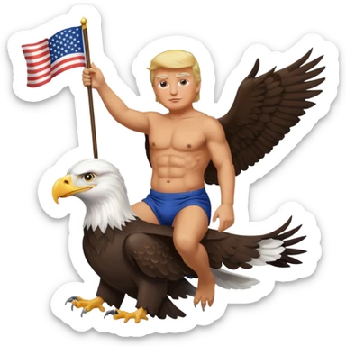 Donald trump riding bald eagle shirtless while waving American flag sticker