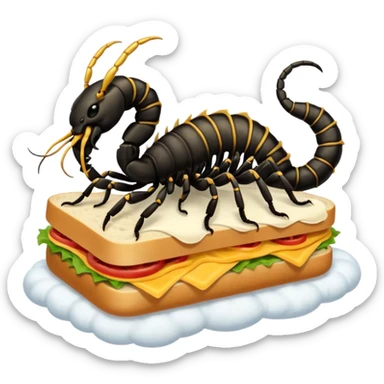 No a SCORPION sitting on top of a cloud and eating a sandwich sticker
