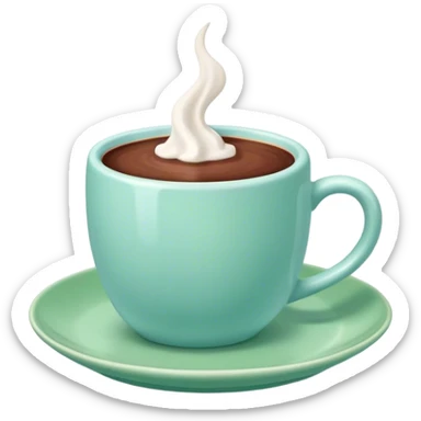 hot chocolate in a pastel blue mug on a green plate sticker