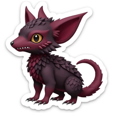 Cute cool realistic black Trico-Fakémon-Pokémon-Vernid-Fionbri-hybrid-creature dark burgundy (full body) sticker