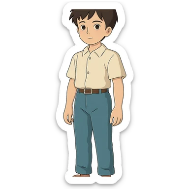 ghibli style boy standing still without background sticker