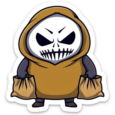 menacing horror character with burlap sack mask and sinister expression sticker