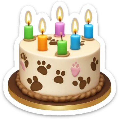 Paw print birthday cake with three candles sticker