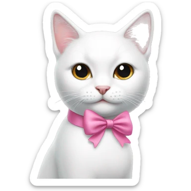 pretty white cat with a pink bow  sticker