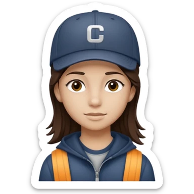 adolescente con gorra, pelo castaño oscuro con rayso de color mono sticker