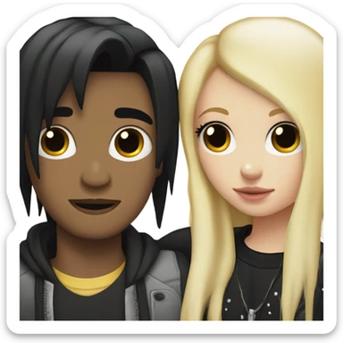 Emo couple hugging  guy with emo hair black lip rings hair and girl with blonde hair sticker