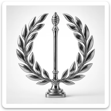 a chrome laurel wreath encircling a staff, symbolizing honor and achievement for the staff team sticker