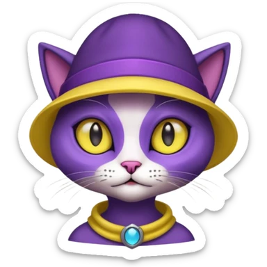 dark purple alien cat with no fur and yellow hat sticker