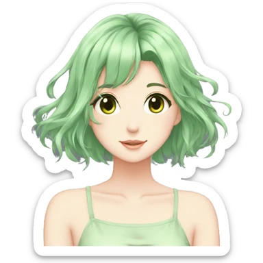 Gorgeous Beautiful Anime-Green/Pastel-Girl with pretty hair aesthetic sticker