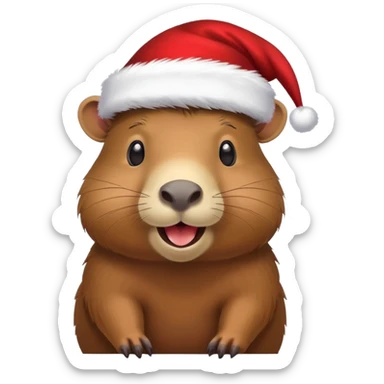 A cabybara wearing a Santa hat while smiling sticker