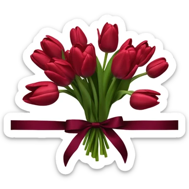 A lush bouquet of scarlet tulips wrapped in a velvet burgundy ribbon
 sticker
