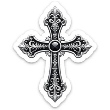 gothic cross black and silver sticker